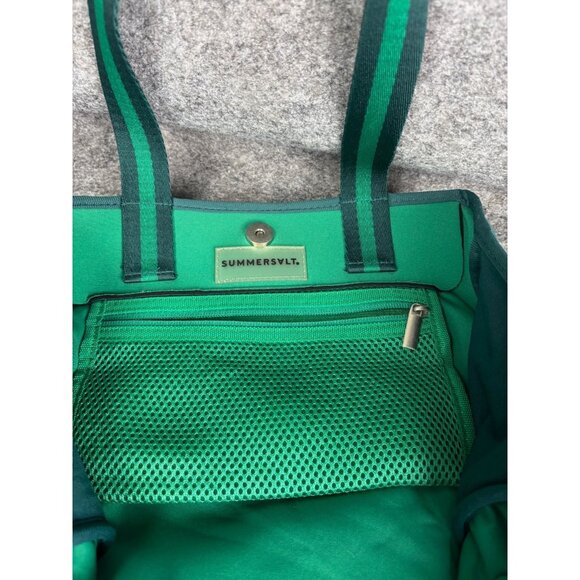 Summersalt Beach Tote Green Neoprene Snap Top Shoulder Straps Mesh Pocket Bag - Picture 6 of 6